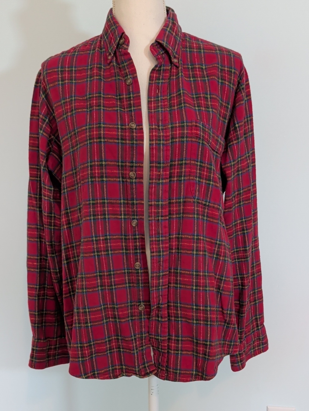 Claybrooke Outdoors Flannel TRUE VINTAGE Men's Red Plaid Button-Down Shirt M